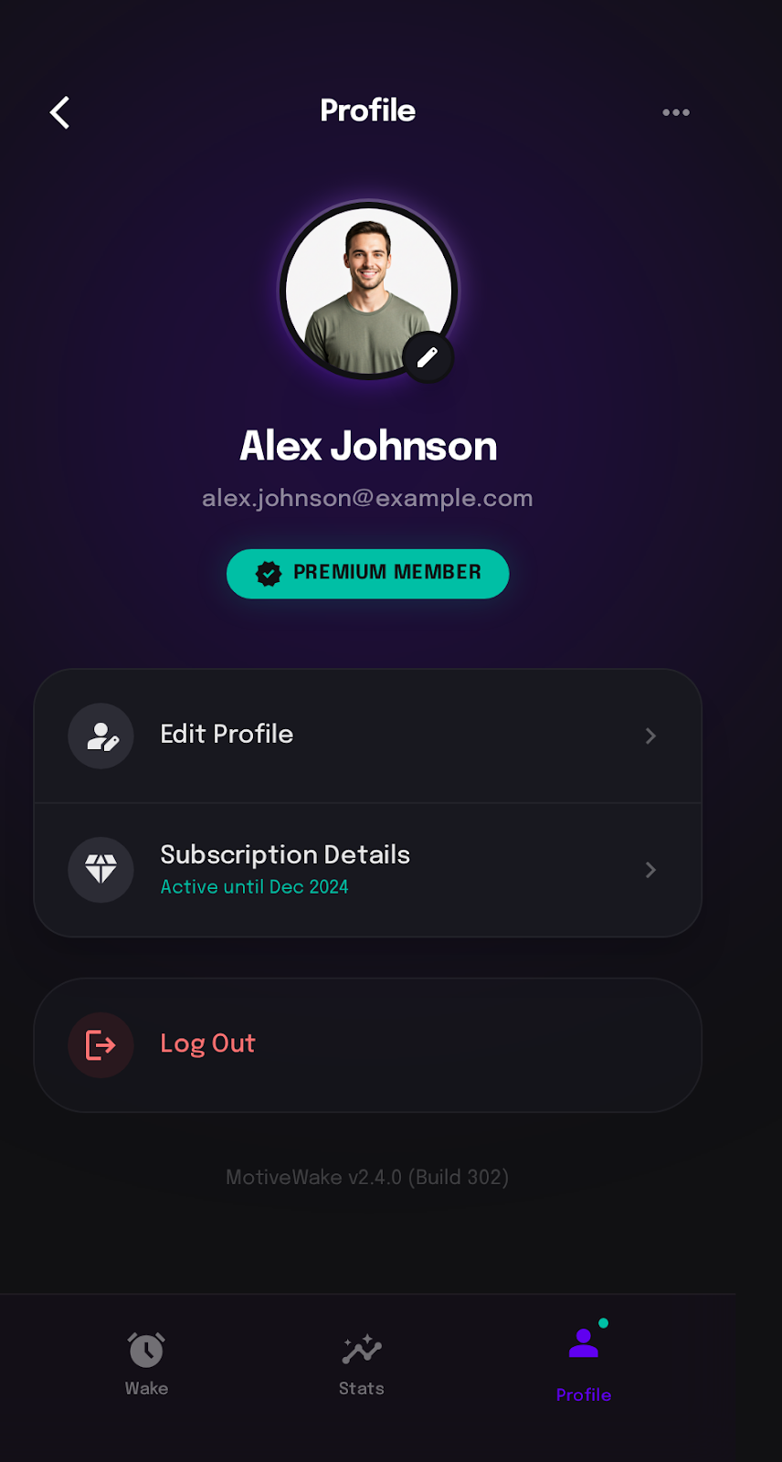 User profile screen showing account information
